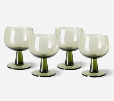 HKLIVING The emeralds: wine glass low, olive green (set of 4)