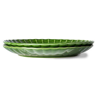 HKLIVING the emeralds: ceramic dinner plate ribbed, green (set of 2)