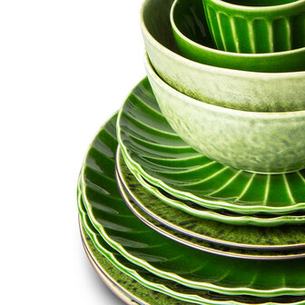 HKLIVING the emeralds: ceramic dinner plate ribbed, green (set of 2)