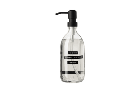 Wellmark handzeep frisse linnen helder glas zwarte pomp 500ml &#039;wash your hands mum&#039;