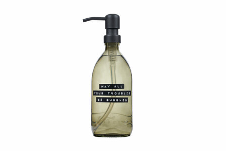 Wellmark handzeep dark amber donker glas zwarte pomp 500ml &#039;may all your troubles be bubbles&#039;