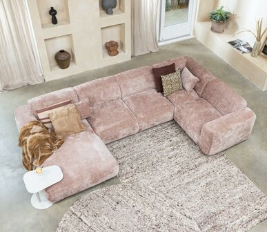 WOOOD Cloud hoekbank chenille taupe-roze rechts