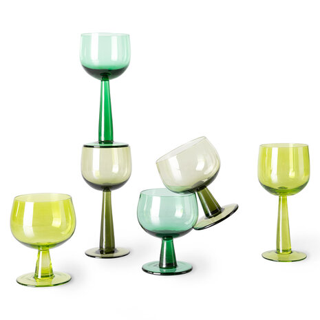 HKLIVING The emeralds: wine glass low, olive green (set of 4)