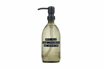 Wellmark handzeep dark amber donker glas zwarte pomp 500ml 'may all your troubles be bubbles'