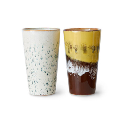 HKLIVING 70s ceramics: latte mugs, brine (set of 2)