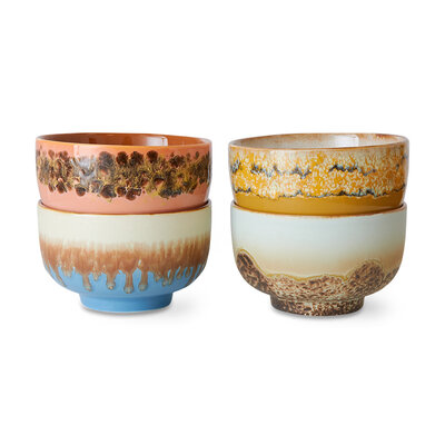 HKLIVING 70s ceramics noodle bowls: seabreeze (set van 4)